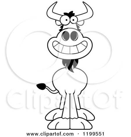 Cartoon of a Black And White Grinning Wildebeest - Royalty Free Vector Clipart by Cory Thoman