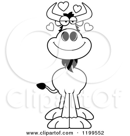 Cartoon of a Black And White Loving Wildebeest with Hearts - Royalty Free Vector Clipart by Cory Thoman