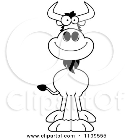 Cartoon of a Black And White Happy Smiling Wildebeest - Royalty Free Vector Clipart by Cory Thoman