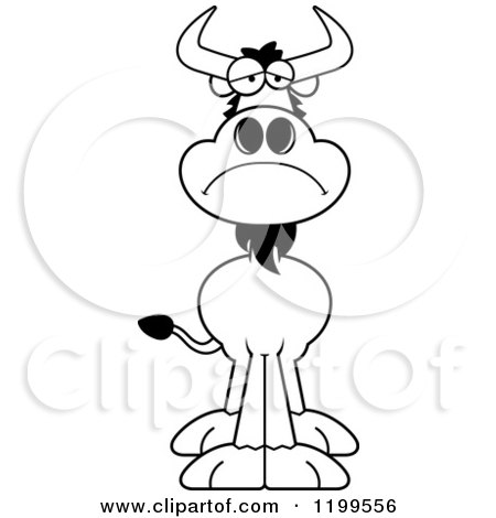 Cartoon of a Black And White Depressed Wildebeest - Royalty Free Vector Clipart by Cory Thoman