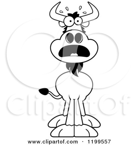 Cartoon of a Black And White Scared Wildebeest - Royalty Free Vector Clipart by Cory Thoman