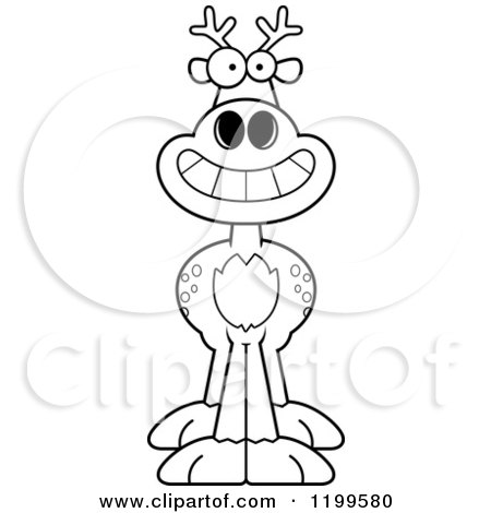 Cartoon of a Black And White Grinning Deer - Royalty Free Vector Clipart by Cory Thoman