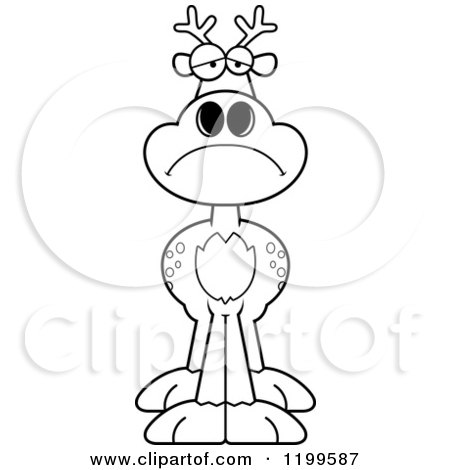 Cartoon of a Black And White Depressed Deer - Royalty Free Vector Clipart by Cory Thoman