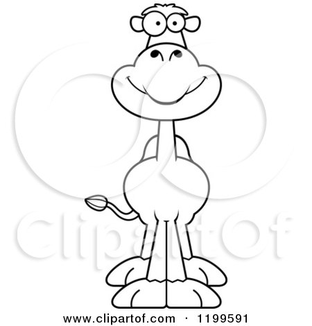 Cartoon of a Black And White Happy Smiling Camel - Royalty Free Vector Clipart by Cory Thoman