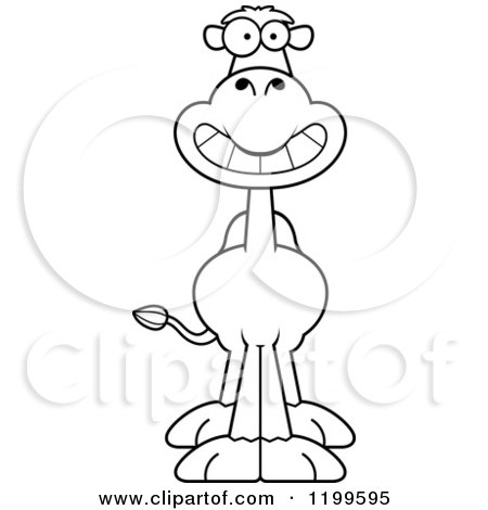 Cartoon of a Black And White Grinning Camel - Royalty Free Vector Clipart by Cory Thoman