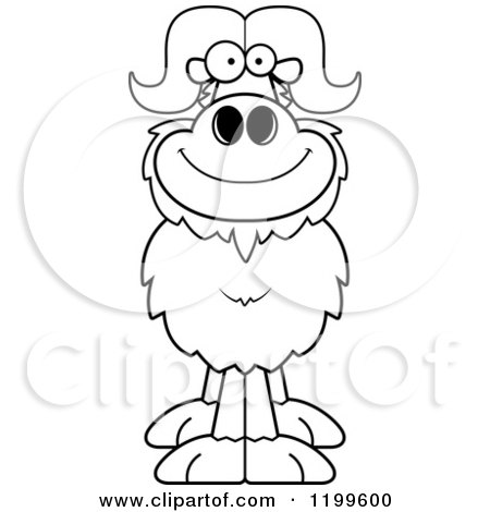 Cartoon of a Black And White Happy Smiling Ox - Royalty Free Vector Clipart by Cory Thoman