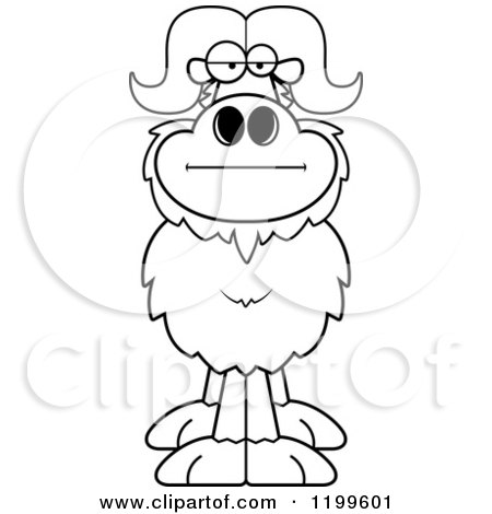 Cartoon of a Black And White Bored or Skeptical Ox - Royalty Free Vector Clipart by Cory Thoman
