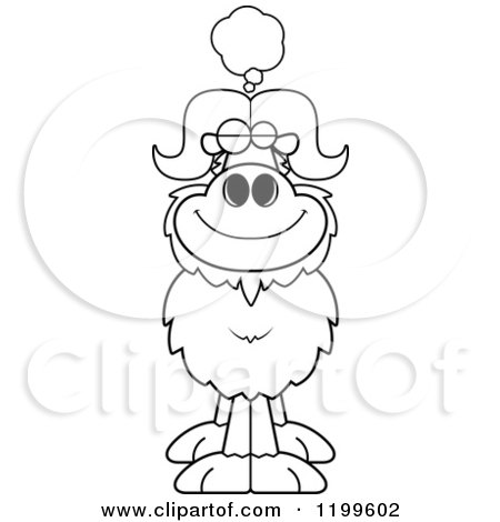 Cartoon of a Black And White Dreaming Ox - Royalty Free Vector Clipart by Cory Thoman