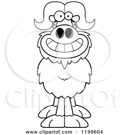 Cartoon of a Black And White Grinning Ox - Royalty Free Vector Clipart by Cory Thoman
