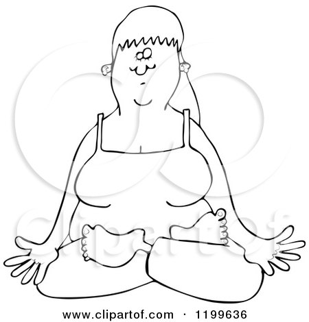 Cartoon of an Outlined Relaxed Woman Doing Yoga with Folded Legs - Royalty Free Vector Clipart by djart