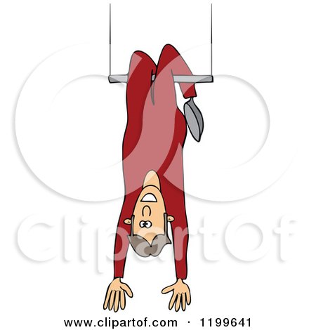 Cartoon of a Circus Man Hanging Upside down on a Trapeze - Royalty Free Vector Clipart by djart