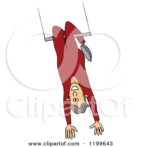 Cartoon of a Circus Man Swinging Upside down on a Trapeze - Royalty Free Vector Clipart by djart