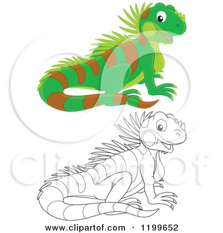 Cartoon of a Black and White and Colored Cute Lizard - Royalty Free Vector Clipart by Alex Bannykh