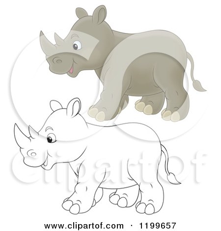 Cartoon of a Colored and Line Art Cute Rhino - Royalty Free Clipart by Alex Bannykh