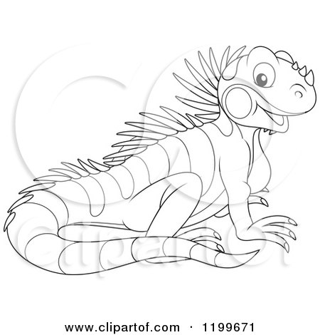 Cartoon of a Black and White Cute Lizard - Royalty Free Vector Clipart by Alex Bannykh