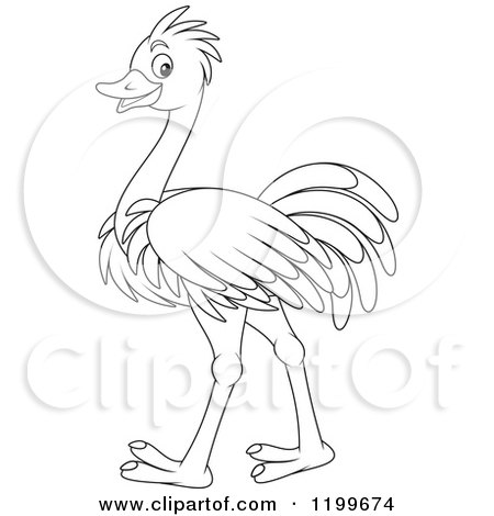 Cartoon of a Black and White Cute Ostrich Walking - Royalty Free Vector Clipart by Alex Bannykh