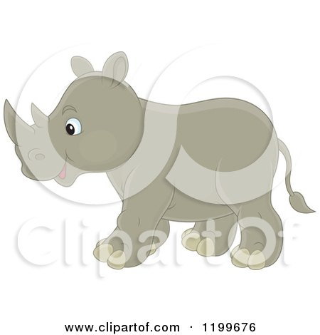 Cartoon of a Cute Rhino Walking - Royalty Free Vector Clipart by Alex Bannykh