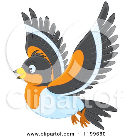 Cartoon of a Cute Bramble Finch Flying - Royalty Free Vector Clipart by Alex Bannykh