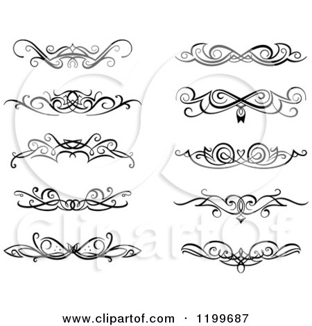 Clipart of Black and White Swirl Border Flourish Design Elements - Royalty Free Vector Illustration by Vector Tradition SM