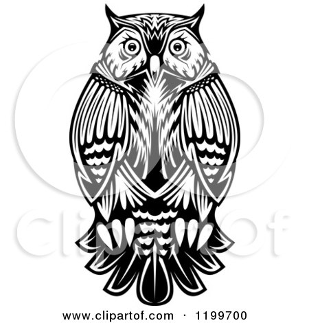 Clipart of a Chubby Black and White Owl - Royalty Free Vector Illustration by Vector Tradition SM