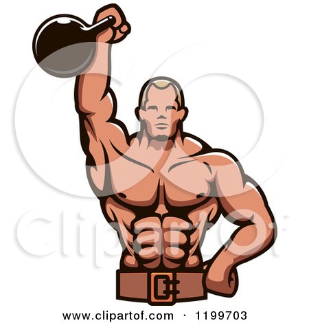 Clipart of a Male Bodybuilder Using a Kettlebell for Tricep Extensions - Royalty Free Vector Illustration by Vector Tradition SM