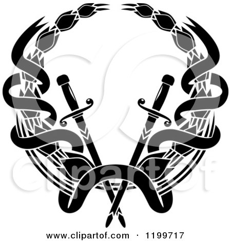 Clipart of a Black Laurel Wreath with Swords - Royalty Free Vector Illustration by Vector Tradition SM