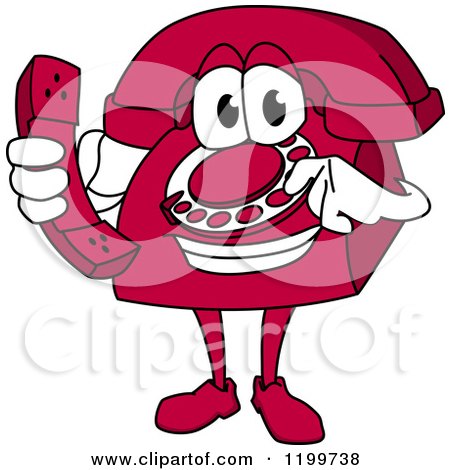 Clipart of a Red Telephone Mascot Holding a Receiver - Royalty Free Vector Illustration by Vector Tradition SM