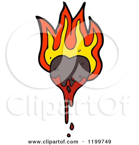 Cartoon of a Bloody Broken Flaming Heart - Royalty Free Vector Illustration by lineartestpilot