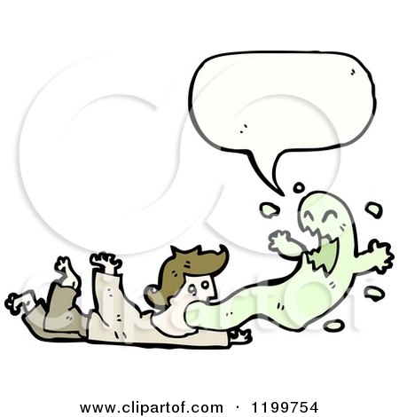 Cartoon of a Man Vomiting a Ghost Speaking - Royalty Free Vector Illustration by lineartestpilot