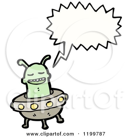 Cartoon of a Space Alien in a Flying Saucer Speaking - Royalty Free Vector Illustration by lineartestpilot