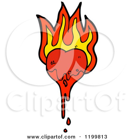 Cartoon of a Bloody Flaming Broken Heart - Royalty Free Vector Illustration by lineartestpilot