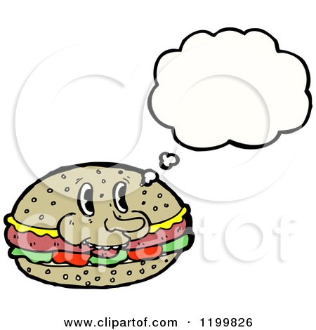 Cartoon of a Hamburger Thinking - Royalty Free Vector Illustration by lineartestpilot
