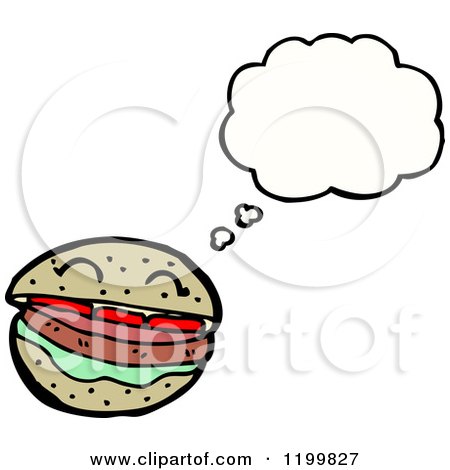 Cartoon of a Hamburger Thinking - Royalty Free Vector Illustration by lineartestpilot