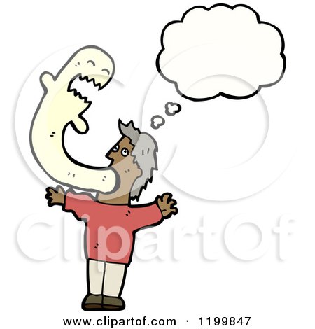 Cartoon of a Man Vomiting a Ghost Thinking - Royalty Free Vector Illustration by lineartestpilot