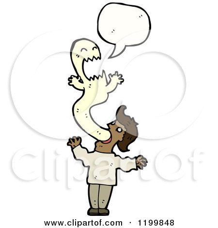 Cartoon of a Man Vomiting a Ghost Speaking - Royalty Free Vector Illustration by lineartestpilot