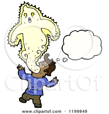 Cartoon of a Man Vomiting a Ghost Thinking - Royalty Free Vector Illustration by lineartestpilot