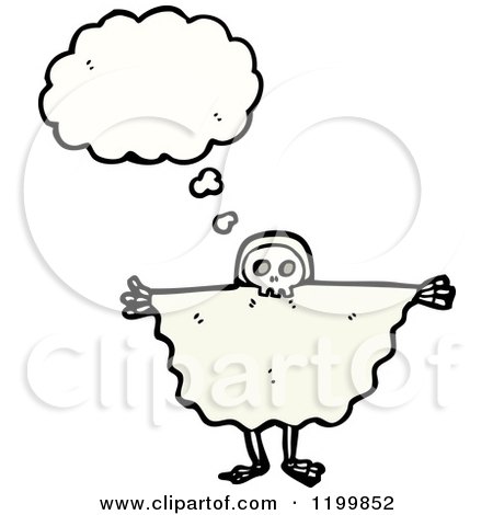 Cartoon of a Costumed Ghost Thinking - Royalty Free Vector Illustration by lineartestpilot