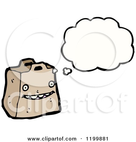 Cartoon of a Paper Bag Thinking - Royalty Free Vector Illustration by lineartestpilot