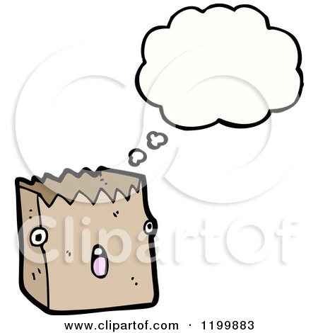 Cartoon of a Paper Bag Thinking - Royalty Free Vector Illustration by lineartestpilot