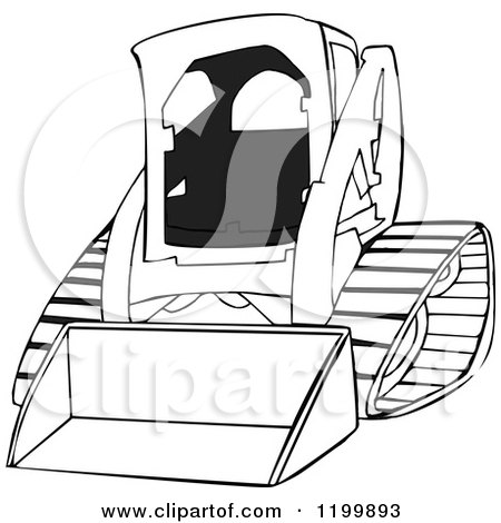 Cartoon of an Outlined Bobcat Skid Steer Loader - Royalty Free Vector Clipart by djart