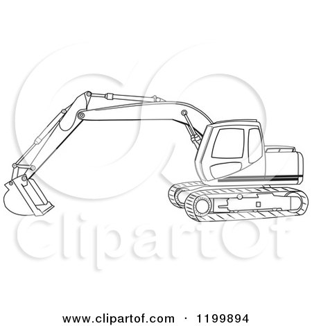 Cartoon of an Outlined Trackhoe Excavator - Royalty Free Vector Clipart by djart