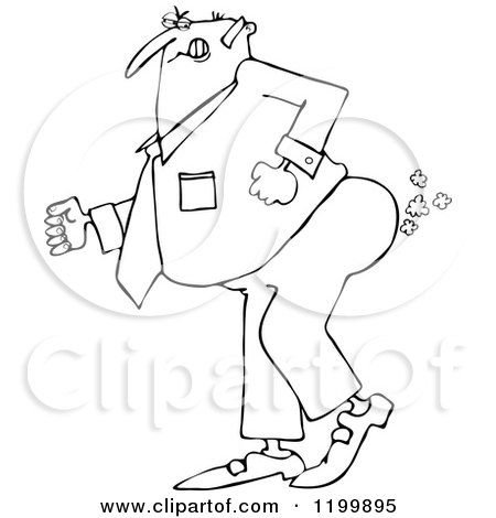 Cartoon of an Outlined Businessman Pushing to Break Wind - Royalty Free Vector Clipart by djart