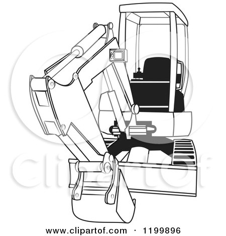 Cartoon of an Outlined Mini Excavator - Royalty Free Vector Clipart by djart