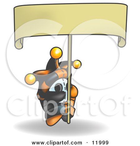 Shy Joker Jester Character Holding a Blank Sign Clipart Illustration by Leo Blanchette