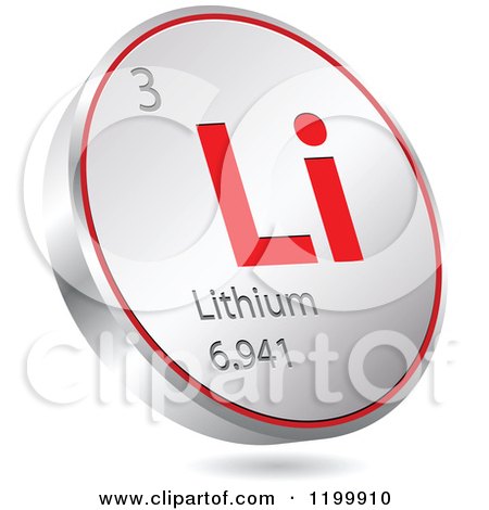 Clipart of a 3d Floating Round Red and Silver Lithium Chemical Element Icon - Royalty Free Vector Illustration by Andrei Marincas
