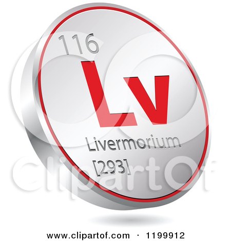 Clipart of a 3d Floating Round Red and Silver Livermorium Chemical Element Icon - Royalty Free Vector Illustration by Andrei Marincas