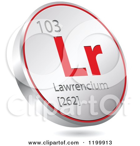 Clipart of a 3d Floating Round Red and Silver Lawrencium Chemical Element Icon - Royalty Free Vector Illustration by Andrei Marincas