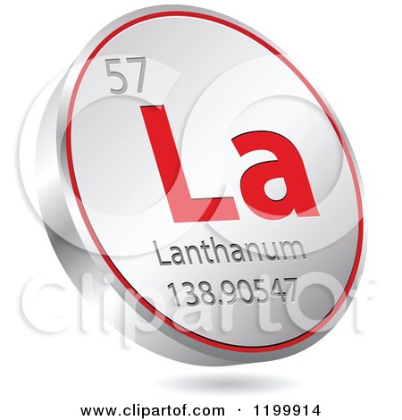 Clipart of a 3d Floating Round Red and Silver Lanthanum Chemical Element Icon - Royalty Free Vector Illustration by Andrei Marincas
