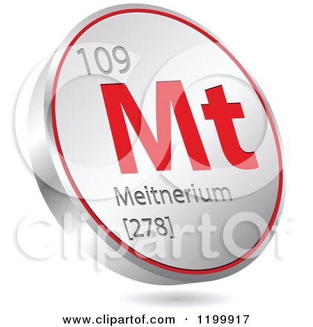Clipart of a 3d Floating Round Red and Silver Meitnerium Chemical Element Icon - Royalty Free Vector Illustration by Andrei Marincas