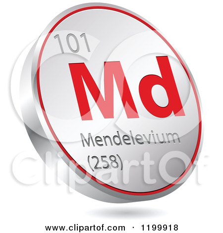 Clipart of a 3d Floating Round Red and Silver Mendelevium Chemical Element Icon - Royalty Free Vector Illustration by Andrei Marincas